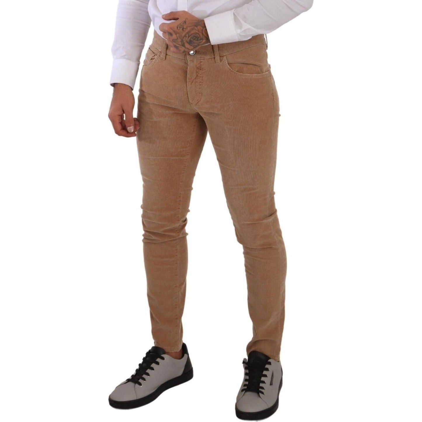 Dolce & Gabbana Brown Corduroy Cotton Skinny Slim Fit Jeans