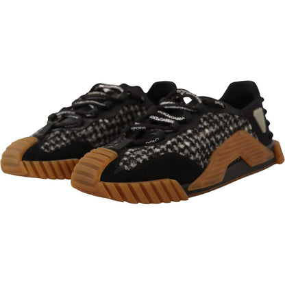 Dolce & Gabbana Black White Fabric Lace Up NS1 Sneakers