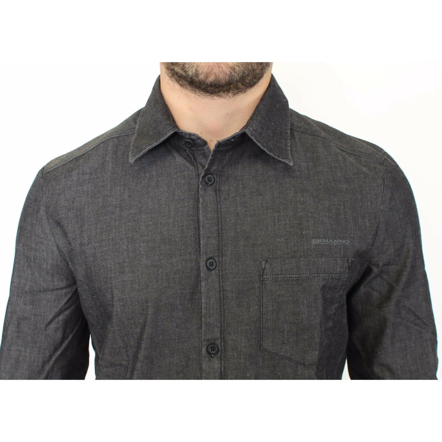 Ermanno Scervino Elegant Gray Stretch Denim Casual Shirt Ermanno Scervino