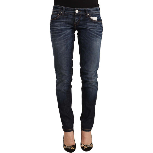 Acht Blue Washed Cotton Low Waist Skinny Denim Jeans Acht