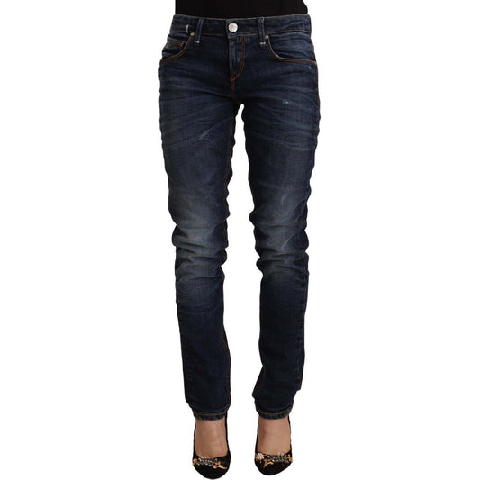 Acht Blue Washed Cotton Mid Waist Skinny Denim Jeans Acht