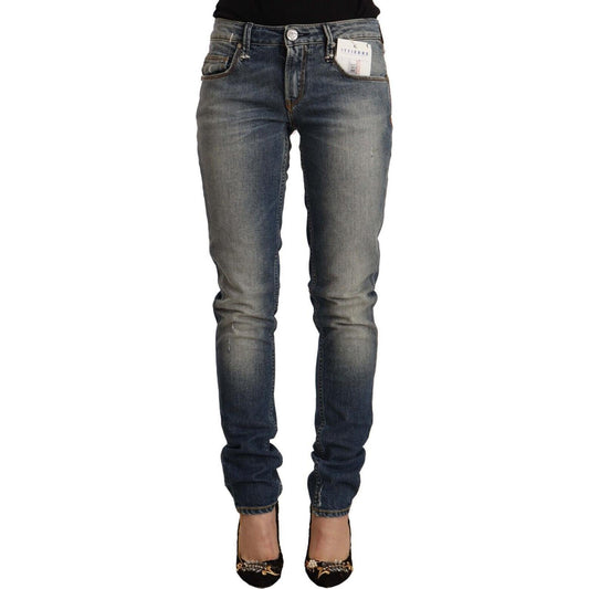Acht Blue Washed Cotton Mid Waist Skinny Denim Jeans Acht