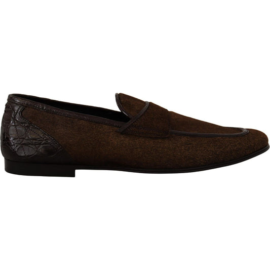Dolce & Gabbana Shoes Dress Loafers Brown Leather Slip Shoes