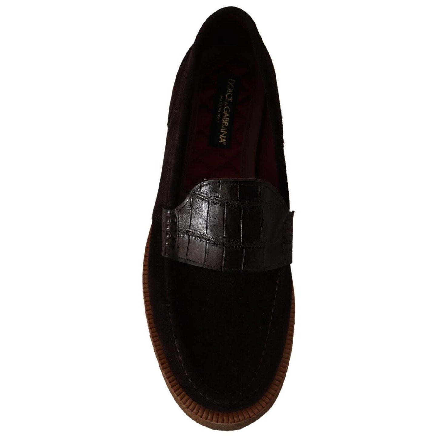 Dolce & Gabbana Elegant Suede Crocodile Loafers in Brown Dolce & Gabbana