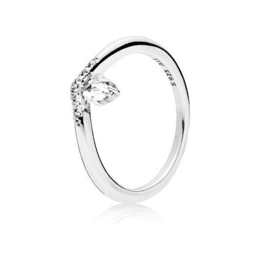 PANDORA JEWELS Mod. WISHBONE SILVER - RING WITH CLEAR CUBIC ZIRCONIA - Size 58 Ring PANDORA