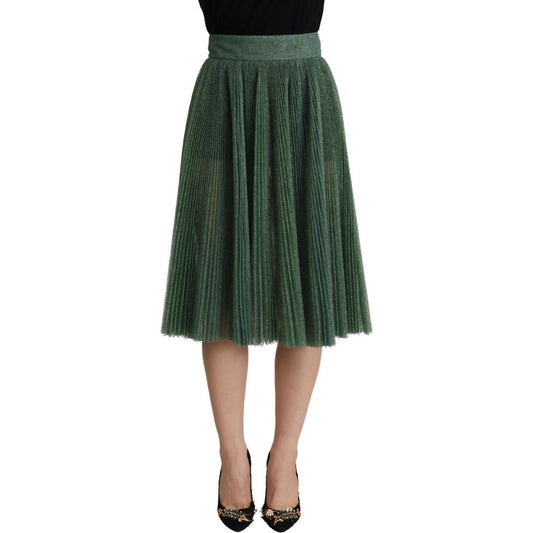 Dolce & Gabbana Metallic Green Pleated A-Line Midi Skirt Dolce & Gabbana