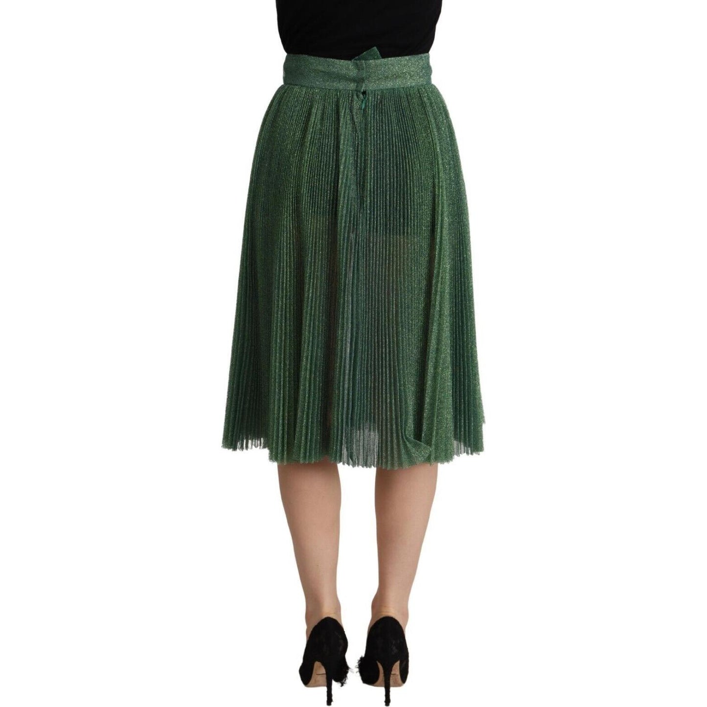 Dolce & Gabbana Metallic Green Pleated A-Line Midi Skirt Dolce & Gabbana