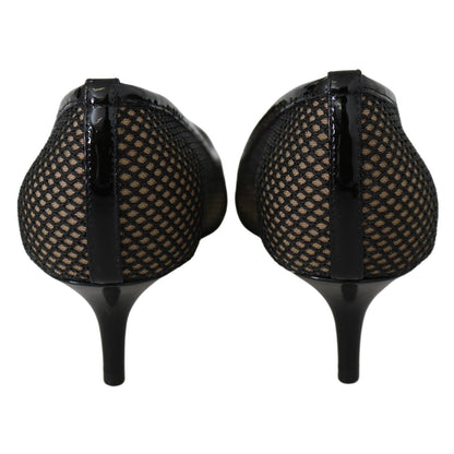 Jimmy Choo Black Mesh and Leather Amika 50 Pumps