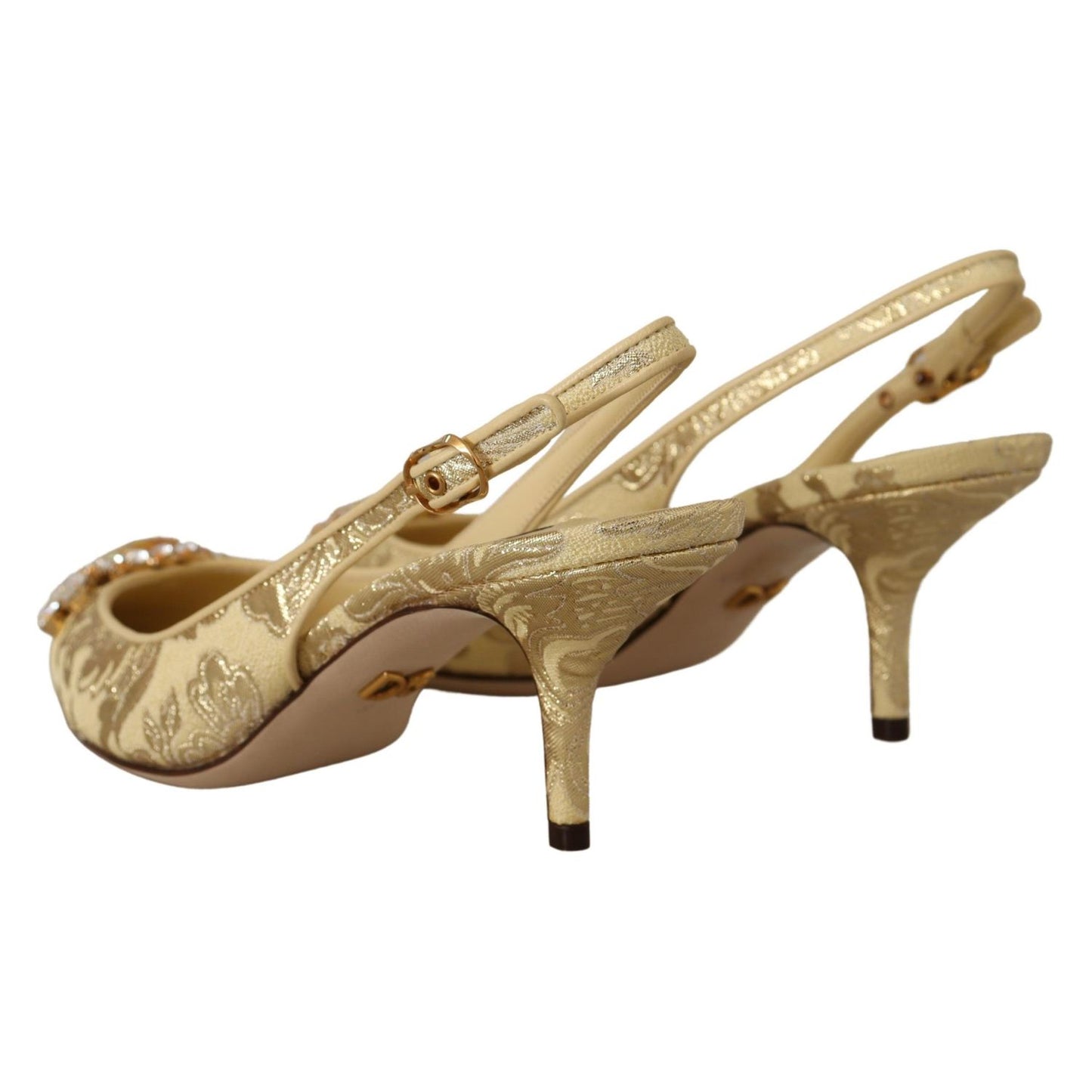 Dolce & Gabbana Gold Crystal Slingbacks Pumps Heels Shoes