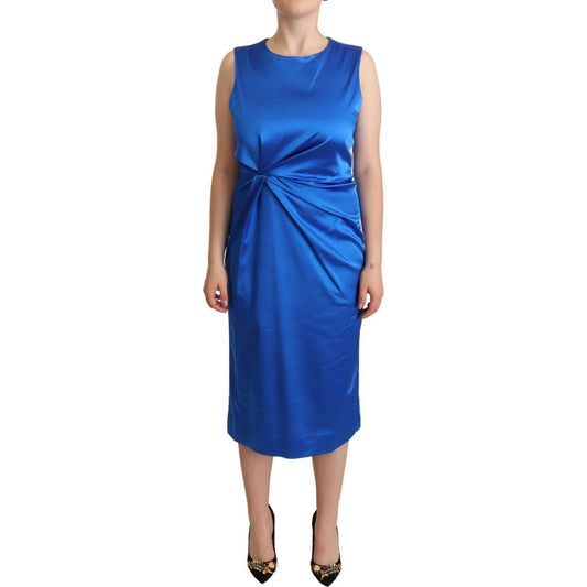 P.A.R.O.S.H. Blue Acetate Sleeveless Pleated Midi Sheath Dress P.A.R.O.S.H.