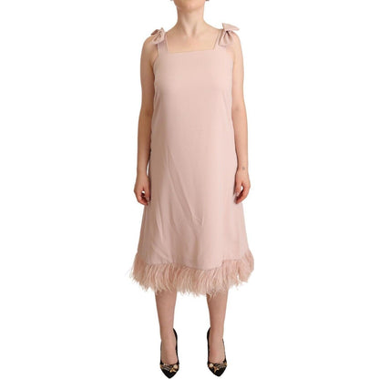 P.A.R.O.S.H. Pink Polyester Sleeveless Midi Feather Shift Dress P.A.R.O.S.H.