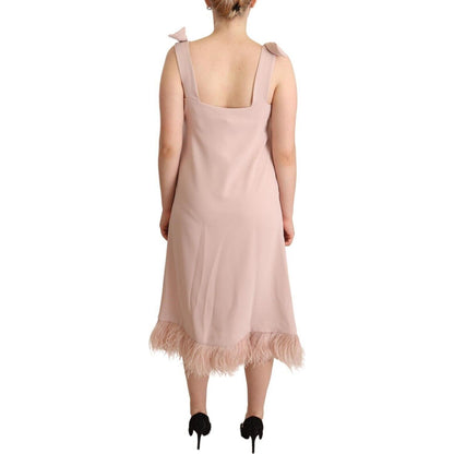 P.A.R.O.S.H. Pink Polyester Sleeveless Midi Feather Shift Dress P.A.R.O.S.H.