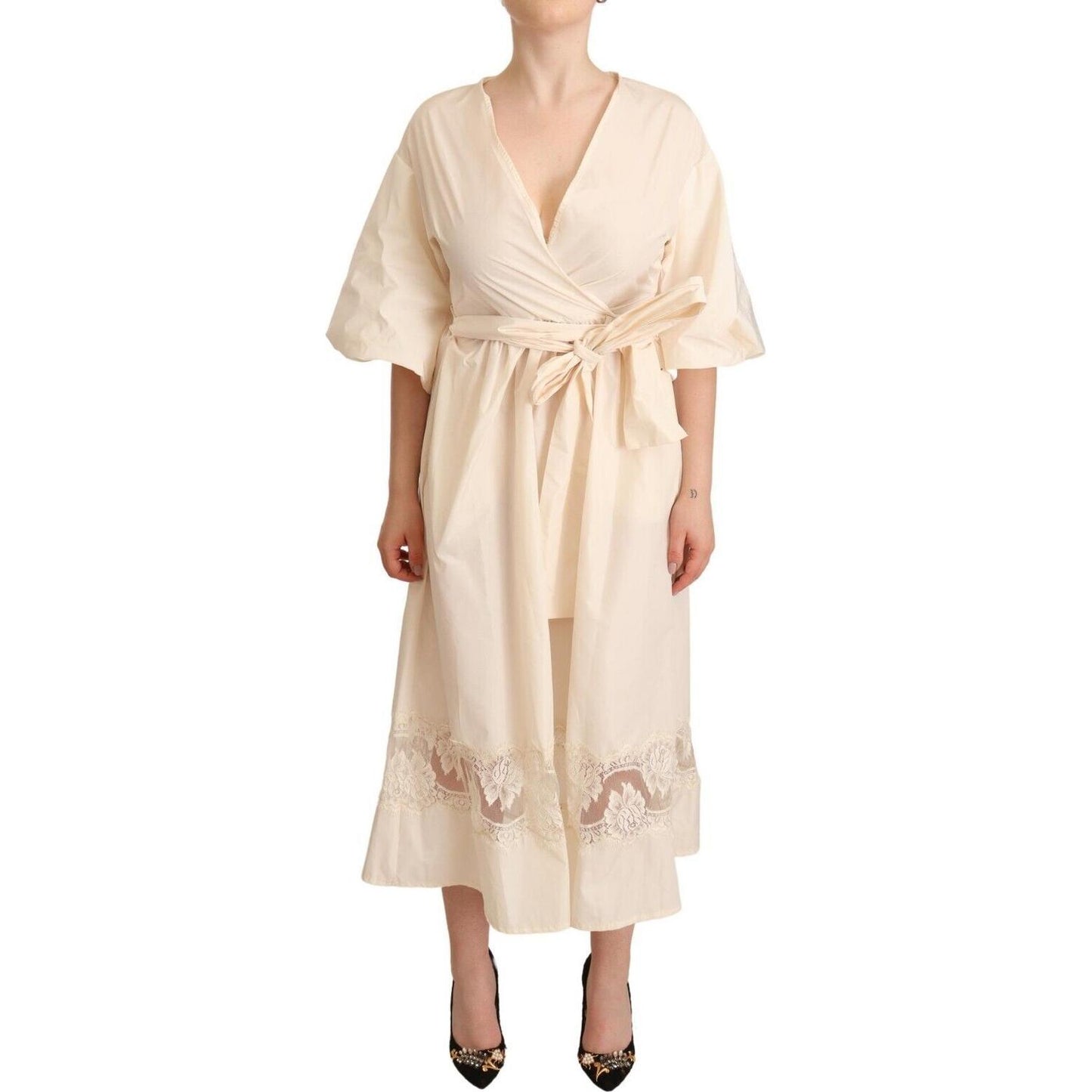 PINK MEMORIES Elegant Off White Maxi Wrap Dress PINK MEMORIES