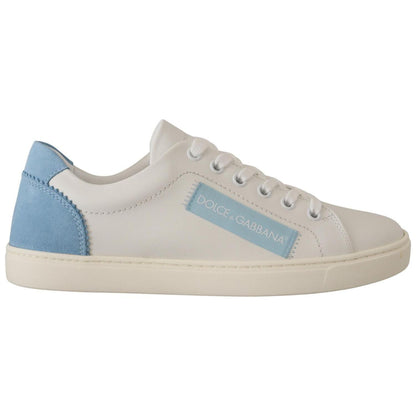 Dolce & Gabbana White Blue Leather Low Top Sneakers Shoes