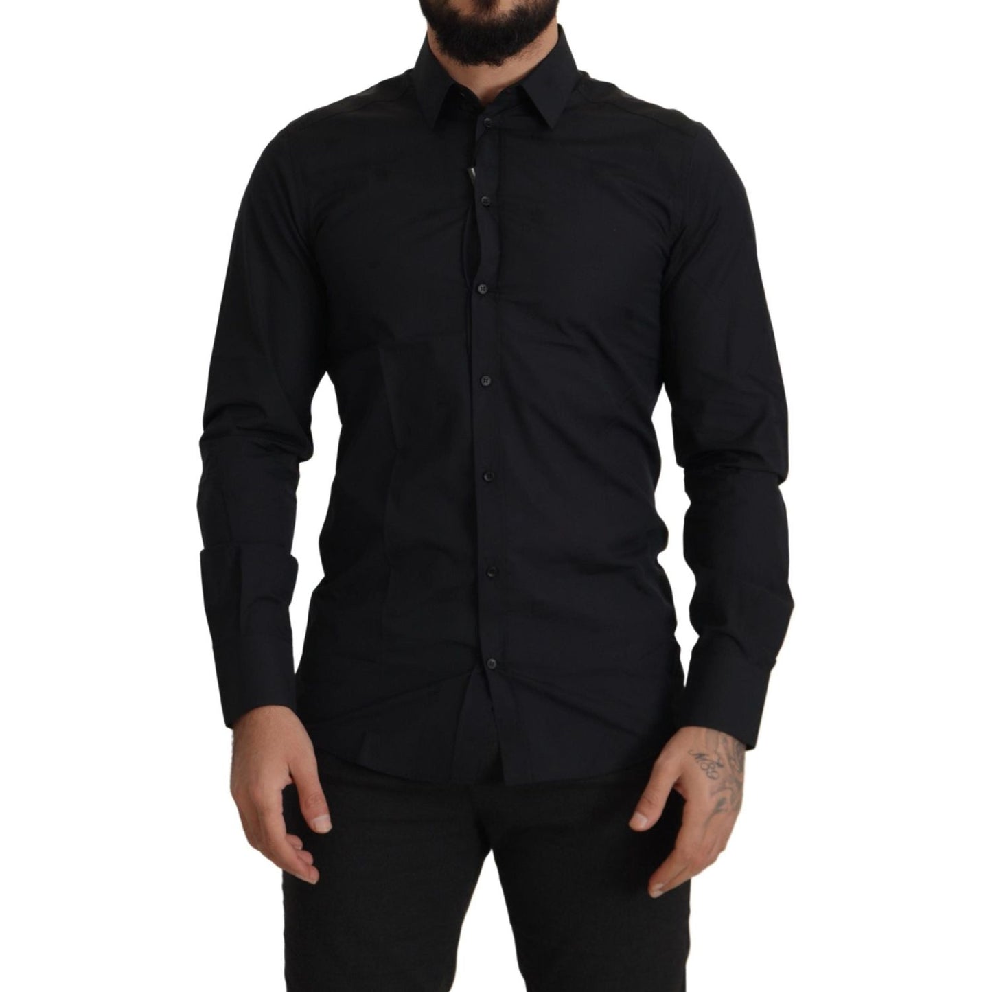 Dolce & Gabbana Elegant Slim Fit Black Cotton Dress Shirt Dolce & Gabbana