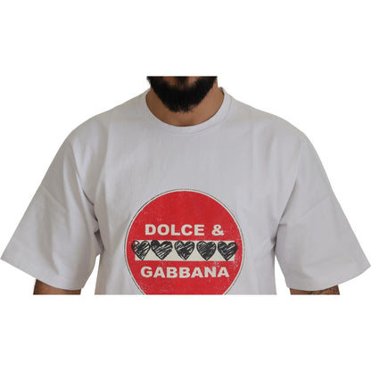 Dolce & Gabbana White Amor Heart Cotton Crewneck T-shirt