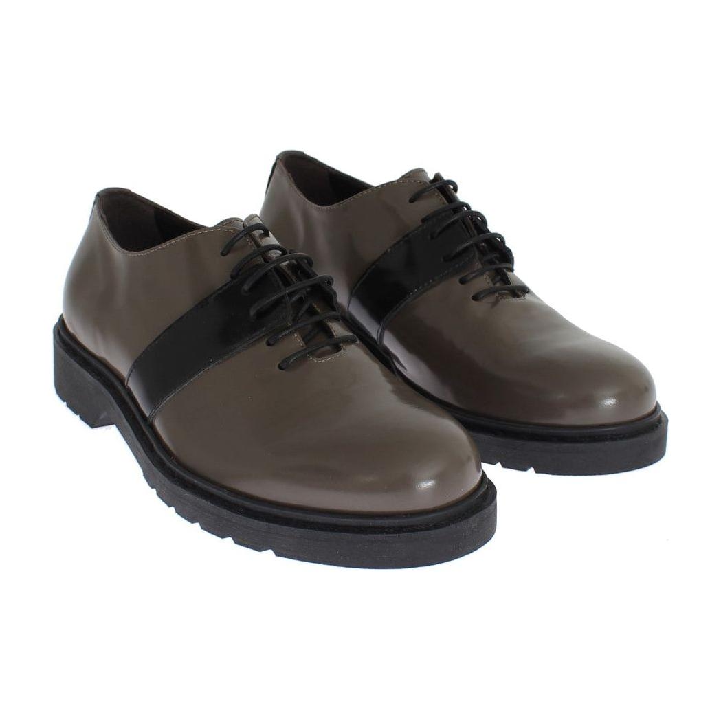 AI_ Elegant Gray Brown Leather Lace-up Shoes AI_