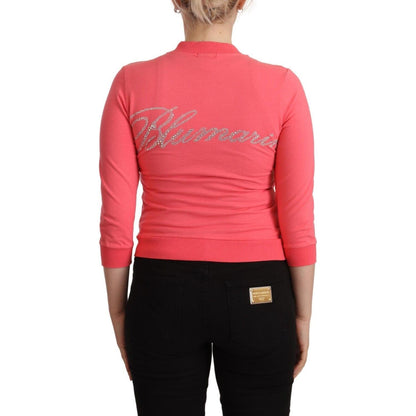 Blumarine Pink 3/4 Sleeve Zip Embellished Sweater Blumarine