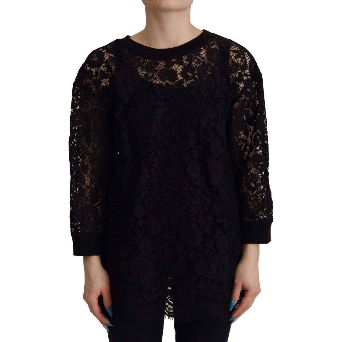 Dolce & Gabbana Black Floral Lace Pullover Sicily Blouse