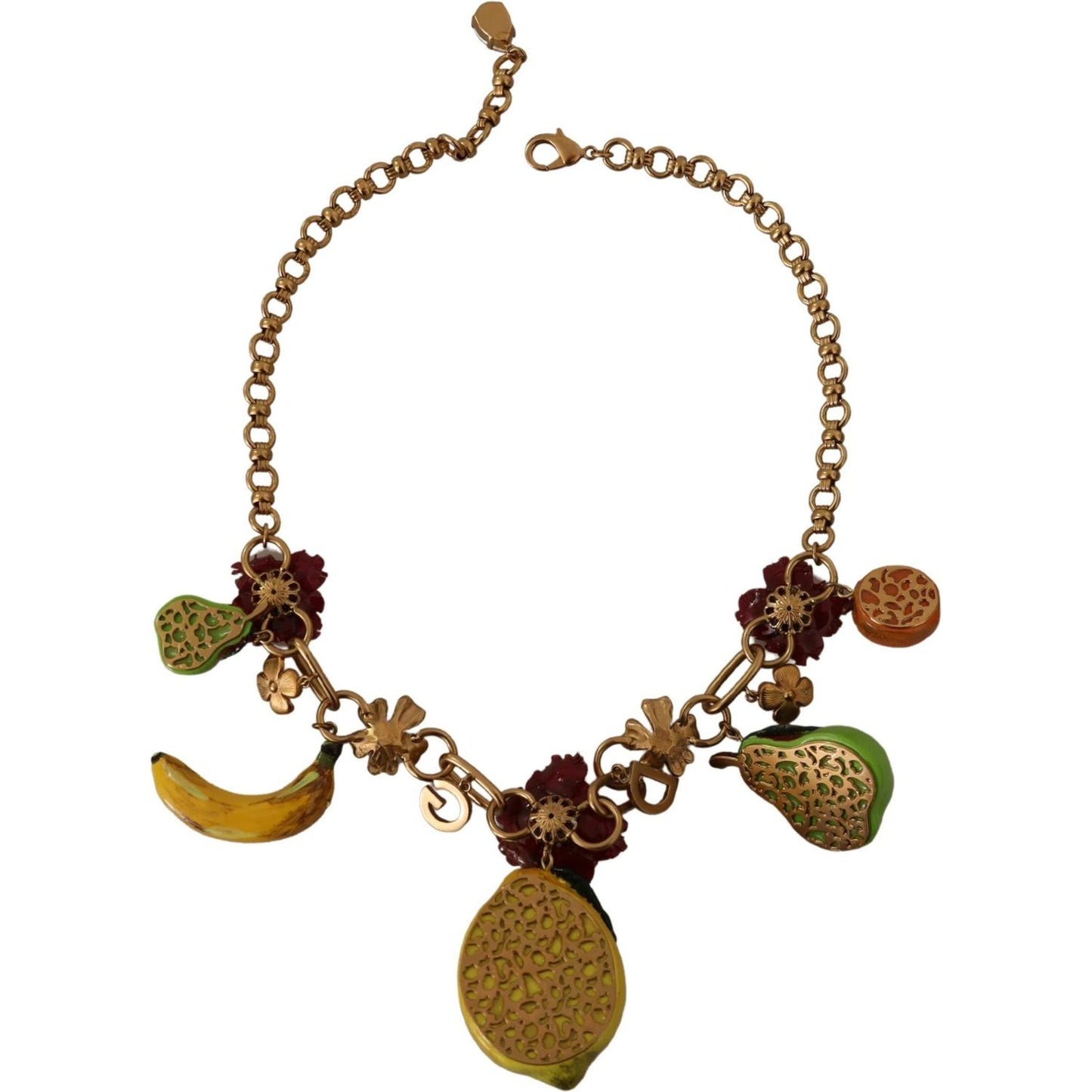 Dolce & Gabbana Gold Brass Sicily Fruits Roses Statement Necklace