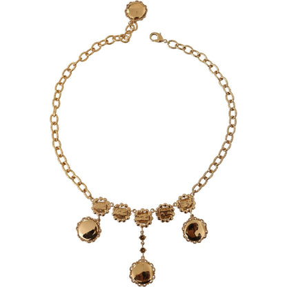 Dolce & Gabbana Gold Clock Statement Crystal Chain Necklace Necklace