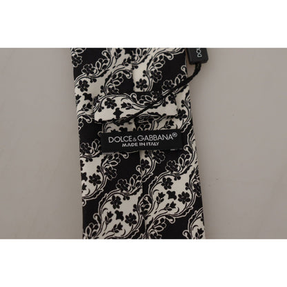 Dolce & Gabbana Black White Flower 100% Silk Print Adjustable Accessory Tie