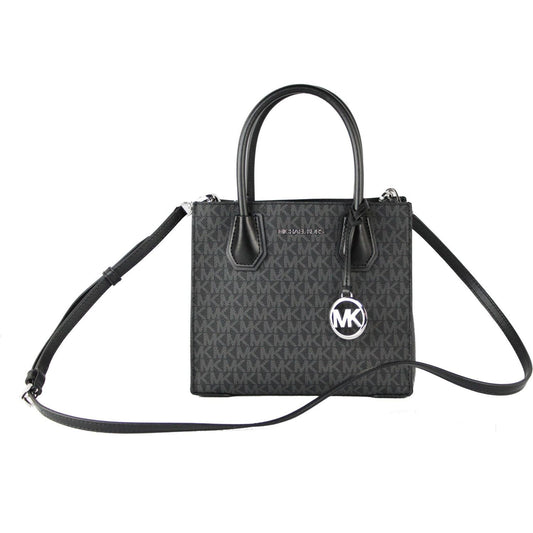 Michael Kors Mercer Medium Black Signature Leather Messenger Crossbody Handbag Michael Kors