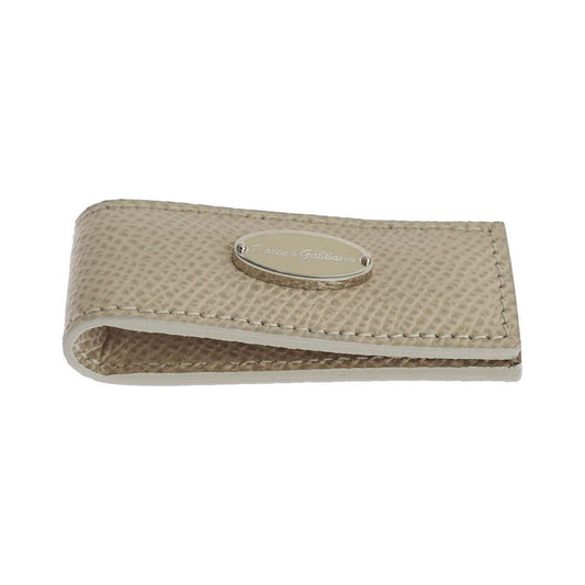 Dolce & Gabbana Elegant Beige Leather Money Clip Money Clip Dolce & Gabbana