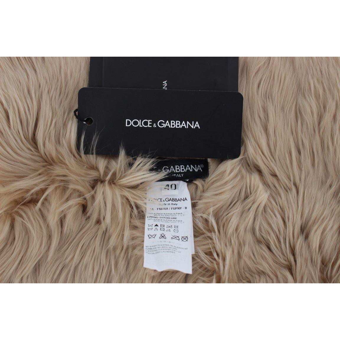 Dolce & Gabbana Elegant Alpaca Fur Shoulder Wrap in Beige Alpaca Scarves Dolce & Gabbana