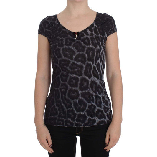 Cavalli Gray Leopard Modal T-Shirt Blouse Top Cavalli