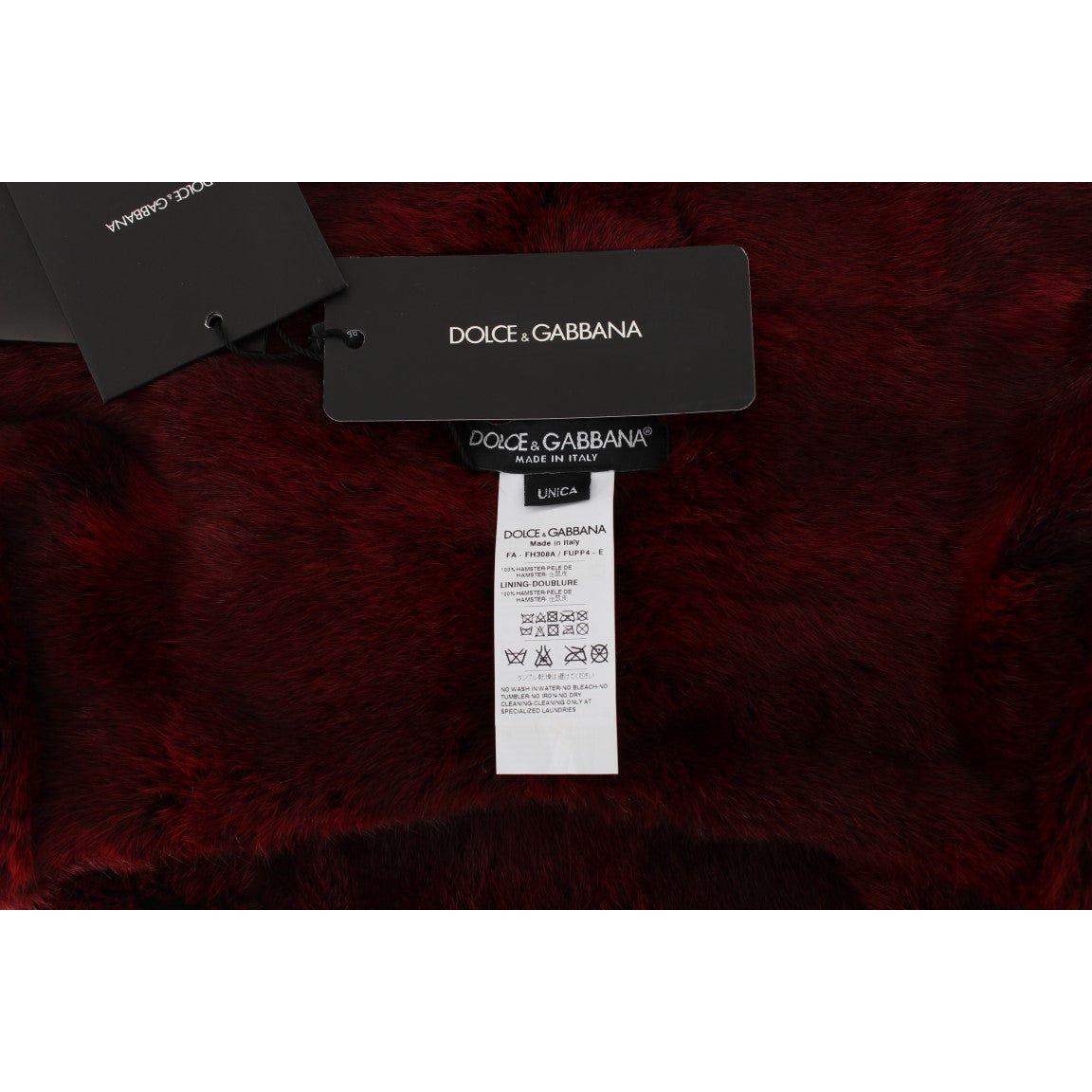 Dolce & Gabbana Bordeaux Hamster Fur Crochet Hood Scarf Hat