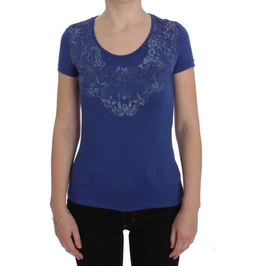 Ermanno Scervino Elegant Blue Crew Neck Tee with Logo Detail Ermanno Scervino