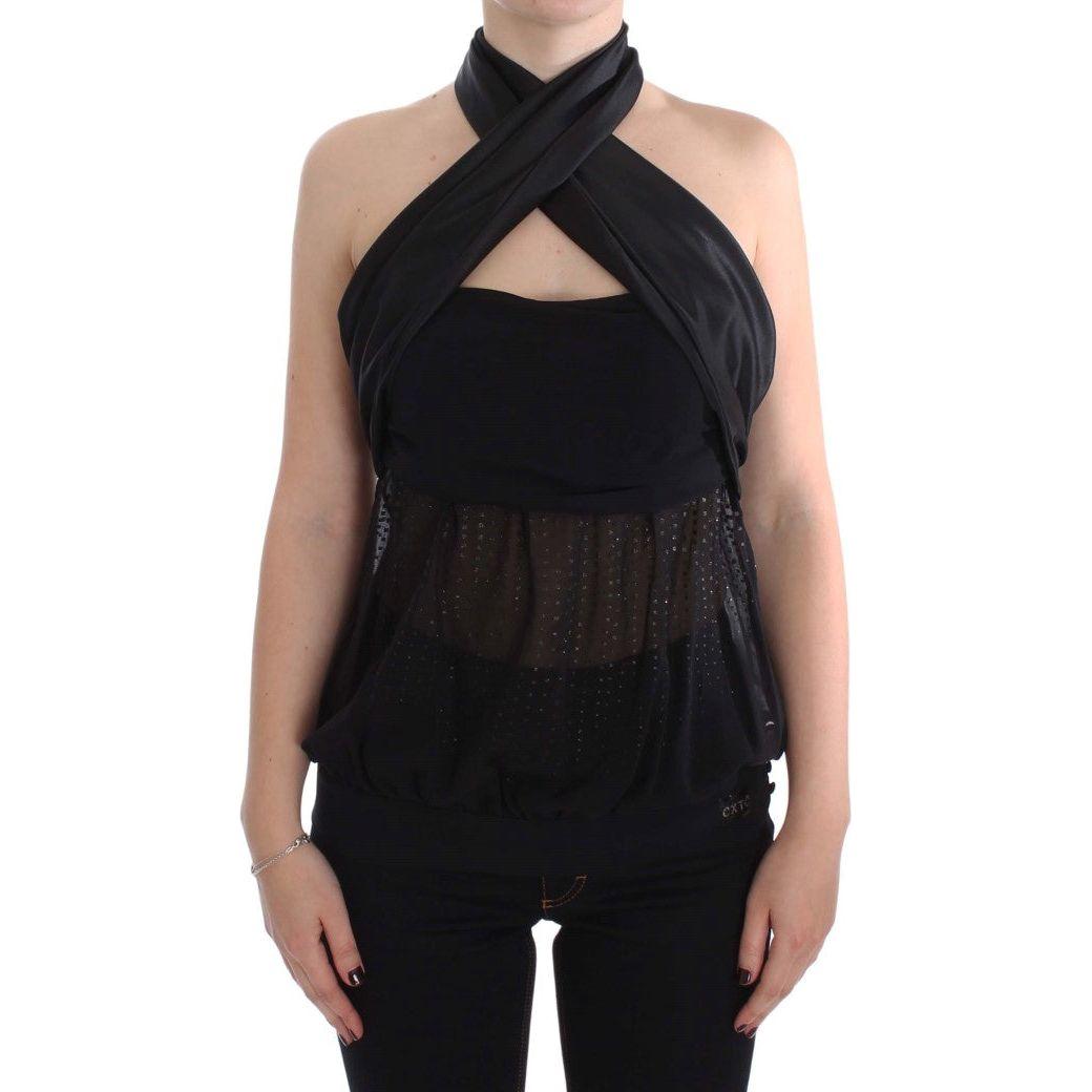 Exte Black Neck Wrap Top Blouse Exte