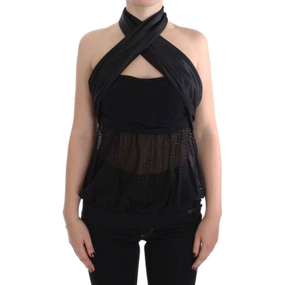 Exte Black Neck Wrap Top Blouse Exte