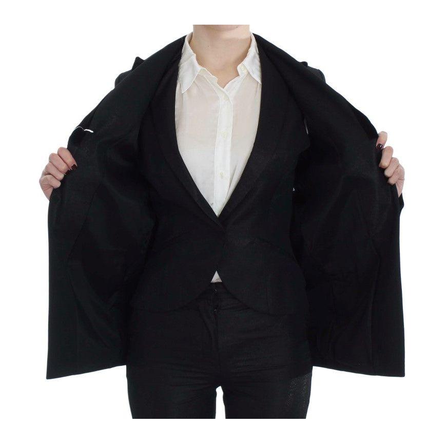 Exte Black One Button Three Piece Suit Exte