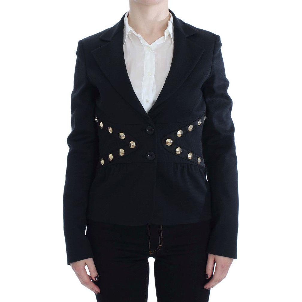 Exte Black Cotton Stretch Gold Studded Blazer Jacket Exte