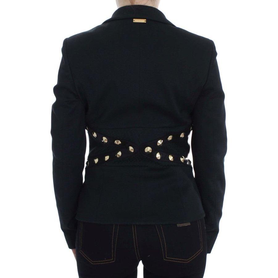 Exte Black Cotton Stretch Gold Studded Blazer Jacket