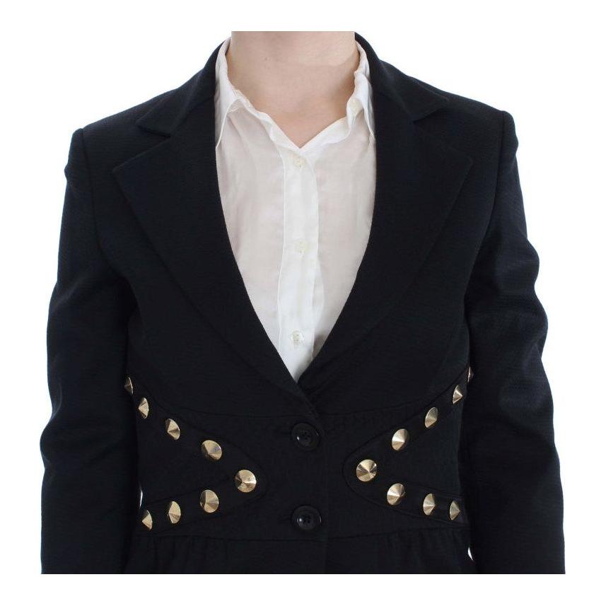 Exte Black Cotton Stretch Gold Studded Blazer Jacket Exte