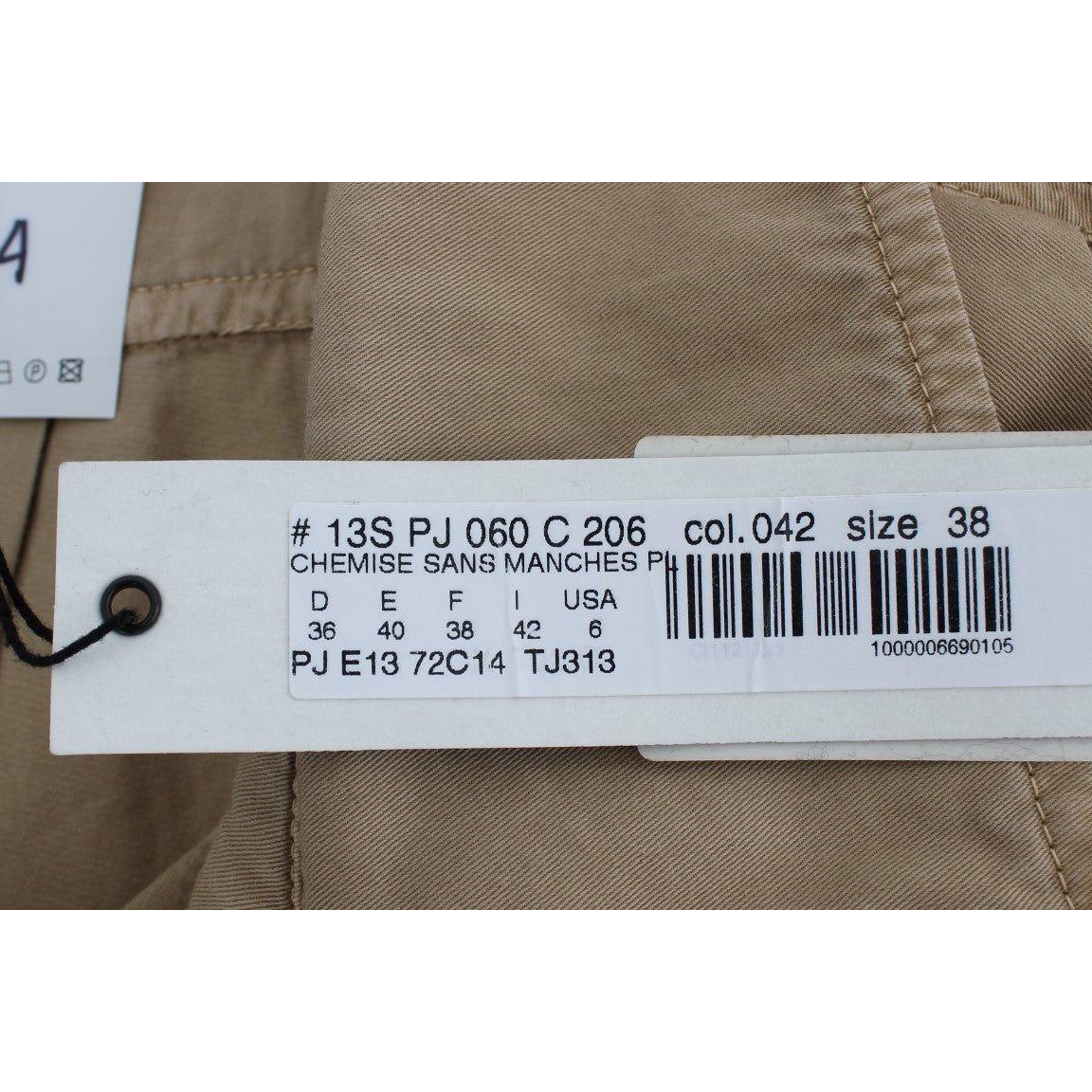 بلوزة قطنية بدون أكمام باللون البيج من PLEIN SUD