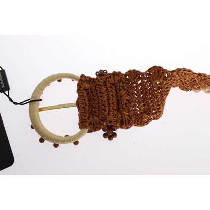 Dolce & Gabbana Brown Raffia Wood Beaded Wide Waist Belt
