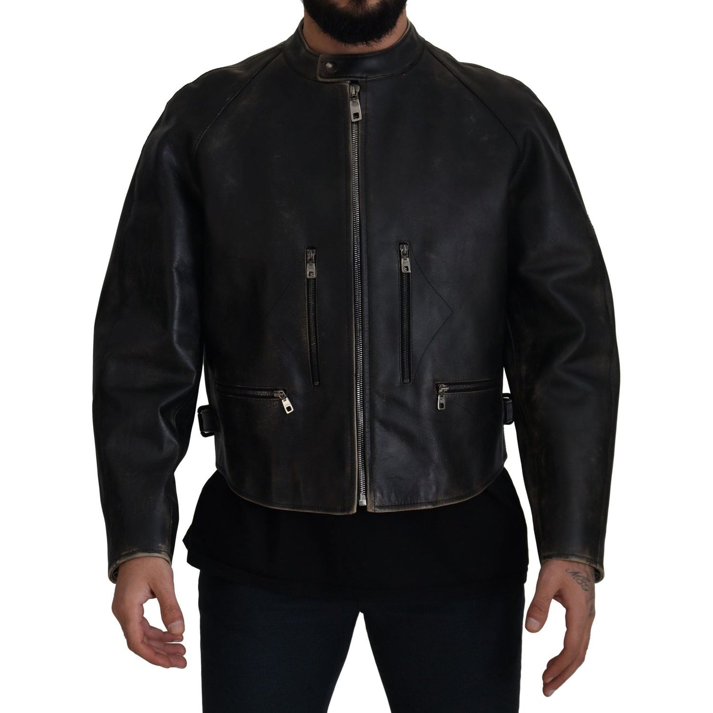 Dolce & Gabbana Elegant Black Leather Jacket with Silver Details Dolce & Gabbana