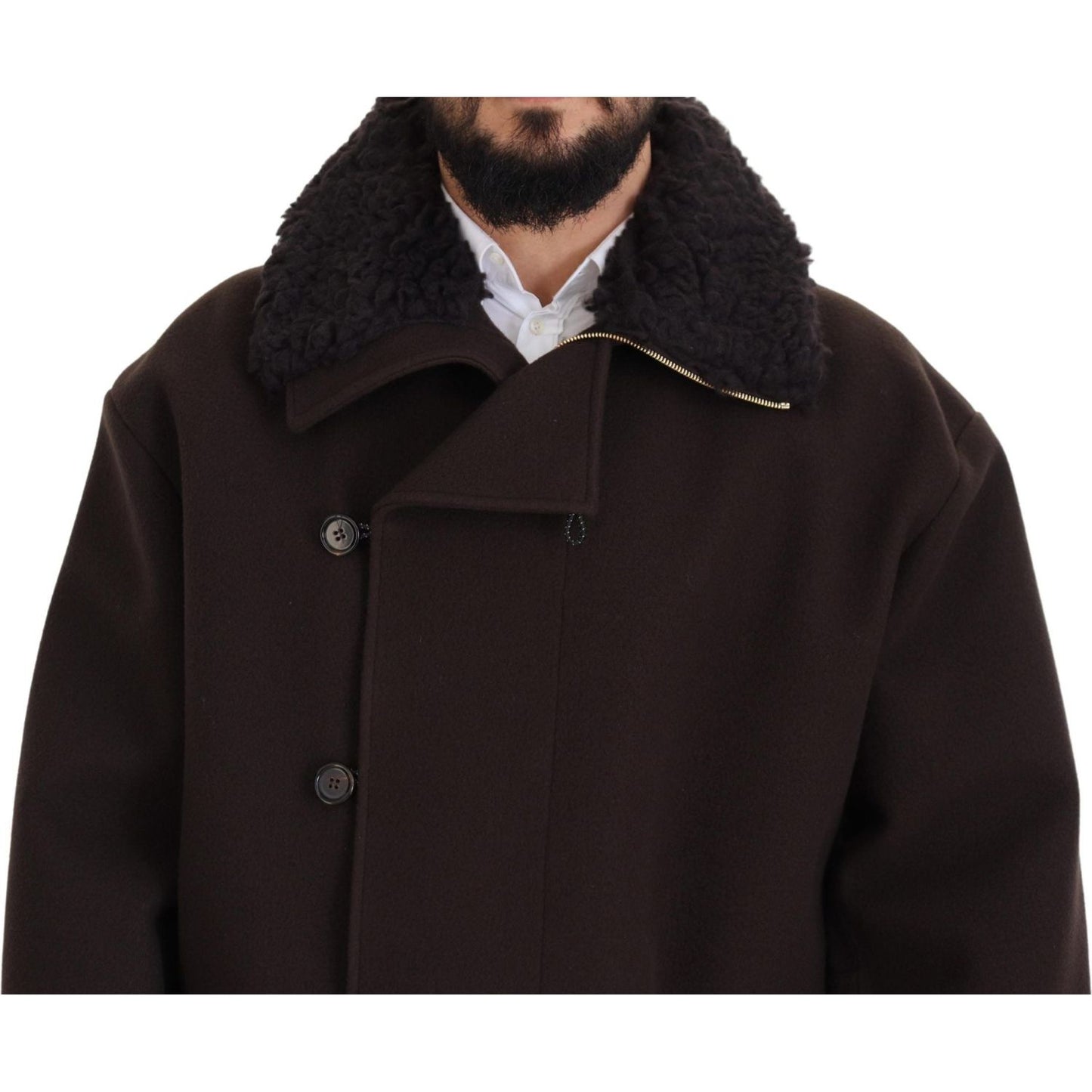 Dolce & Gabbana Elegant Dark Brown Shearling Coat Jacket Dolce & Gabbana