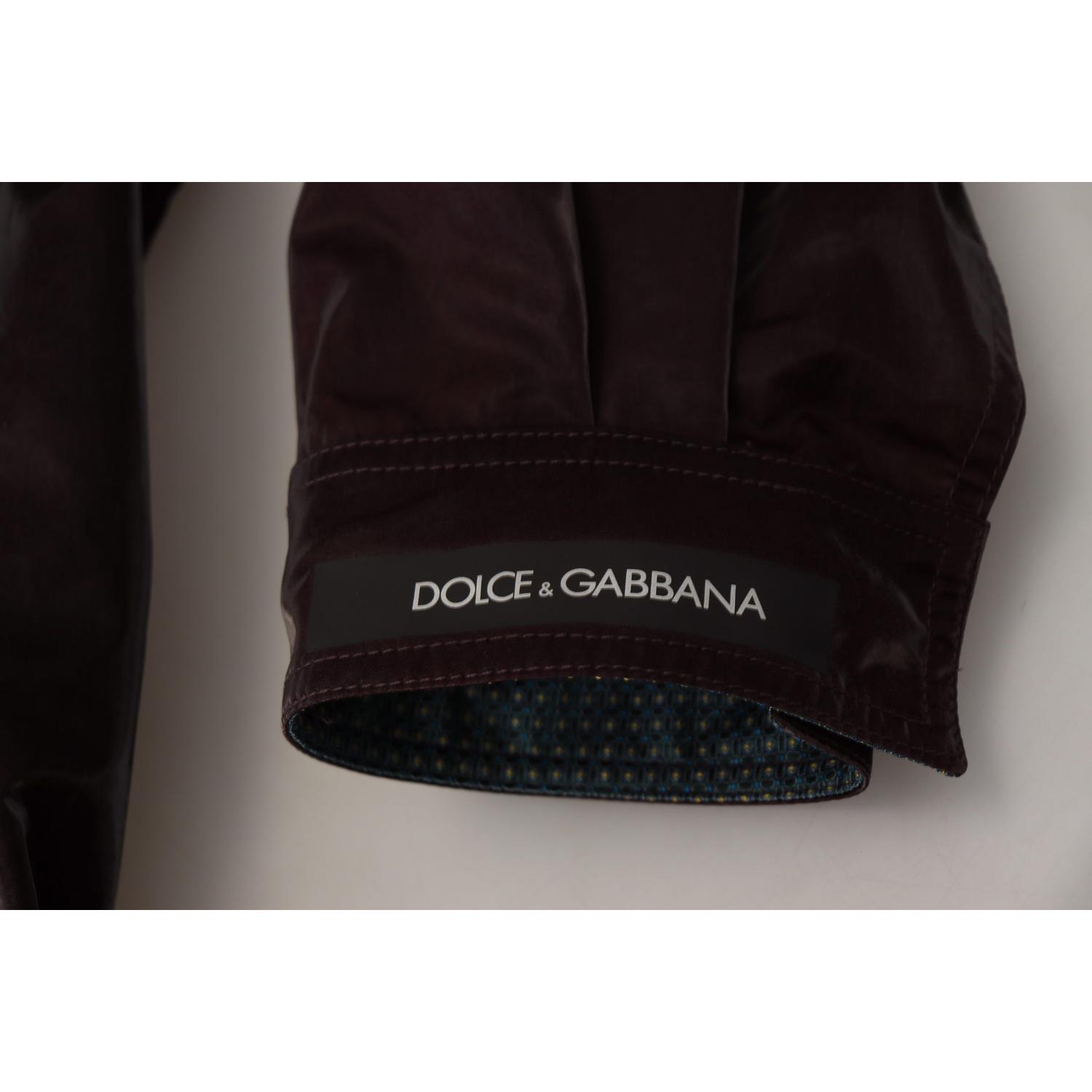 Dolce & Gabbana Bordeaux Nylon Collared Men Coat Jacket
