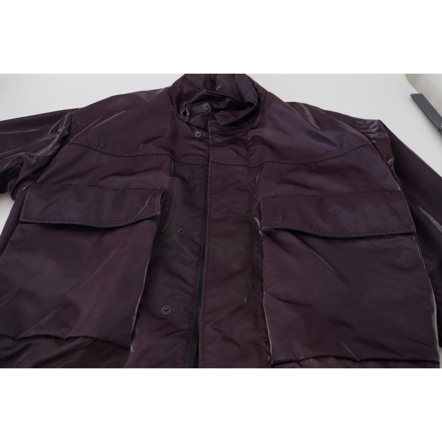 Dolce & Gabbana Purple Nylon Collared Biker Coat Jacket Dolce & Gabbana