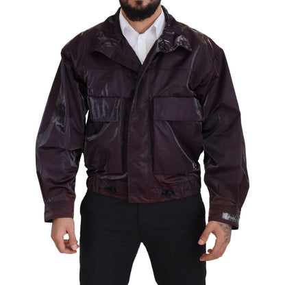 Dolce & Gabbana Purple Nylon Collared Biker Coat Jacket Dolce & Gabbana