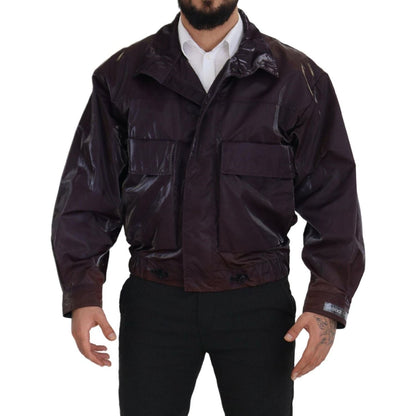 Dolce & Gabbana Purple Nylon Collared Biker Coat Jacket Dolce & Gabbana
