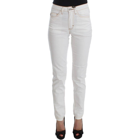 Cavalli White Cotton Blend Slim Fit Jeans Cavalli