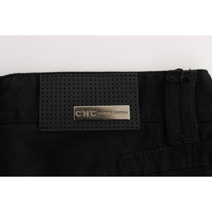 Costume National Black Cotton Slim Fit Bootcut Jeans