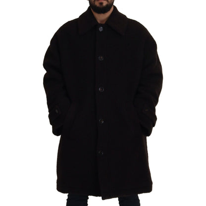 Dolce & Gabbana Black Alpaca Button Down Trench Coat Jacket