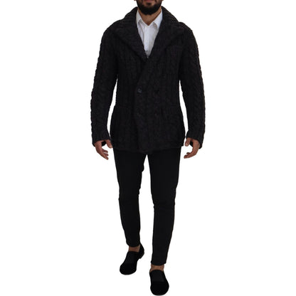 Dolce & Gabbana Black Wool Knit Double Breasted Coat Jacket